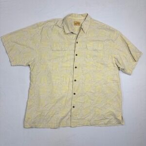 Tommy Bahama Mens XXL 100% Silk Short Sleeve Button Down Shirt Yellow Geometric